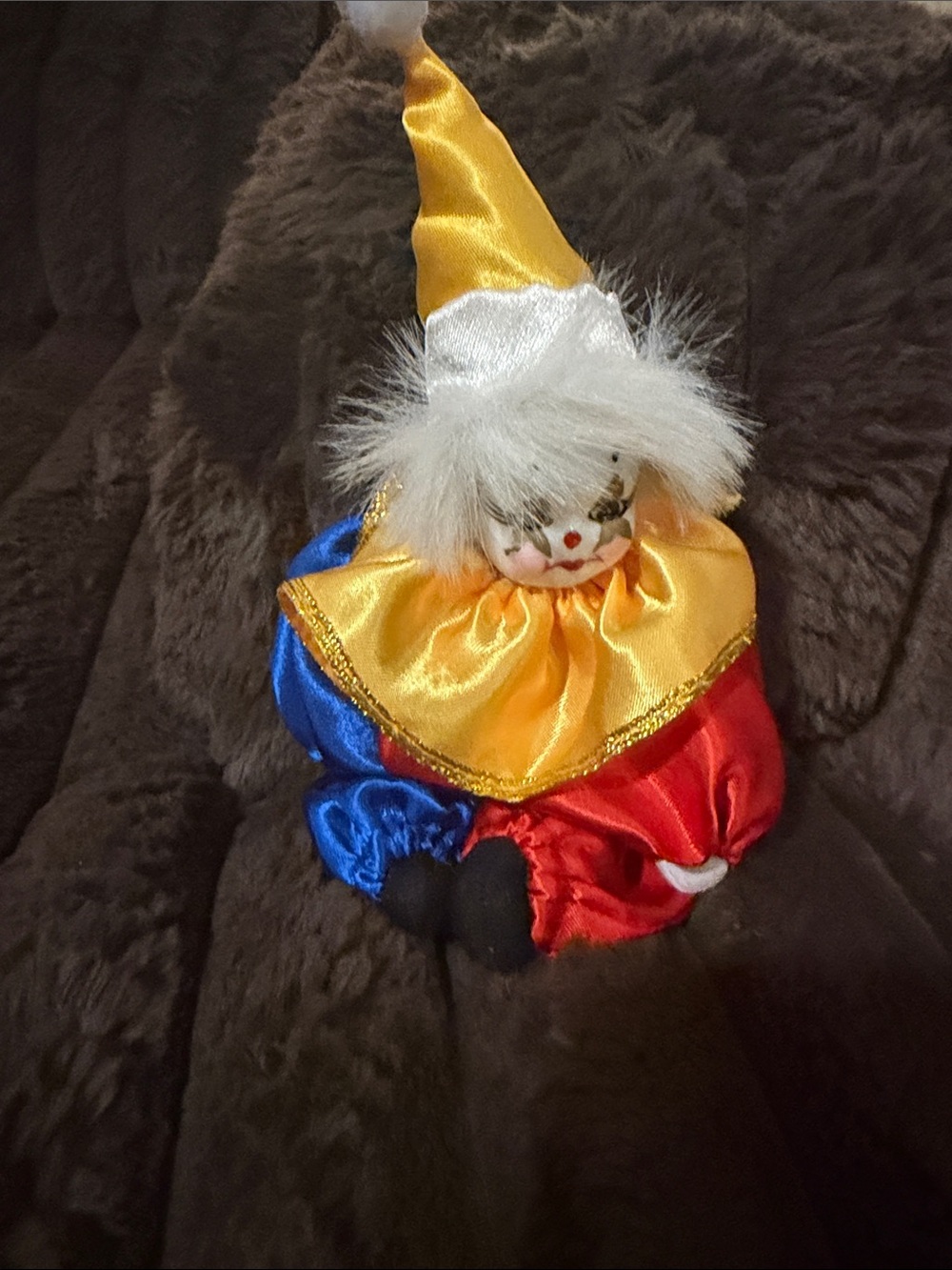 Vintage Kids Costume Clown Doll - Yellow Hat, Blue & Red Outfit